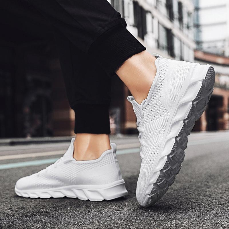 Men's White Casual Mesh Platform Running Sneakers