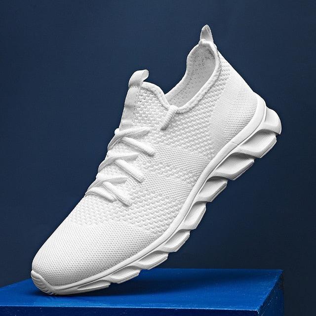 Men's White Casual Mesh Platform Running Sneakers