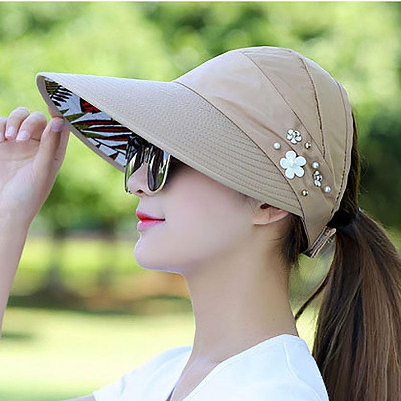 Foldable Floral Sun Visor Hat - Packable UPF 50+ Beach Baseball Cap