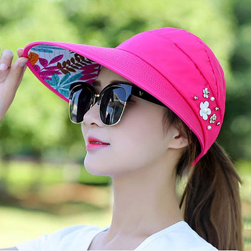 Foldable Floral Sun Visor Hat - Packable UPF 50+ Beach Baseball Cap