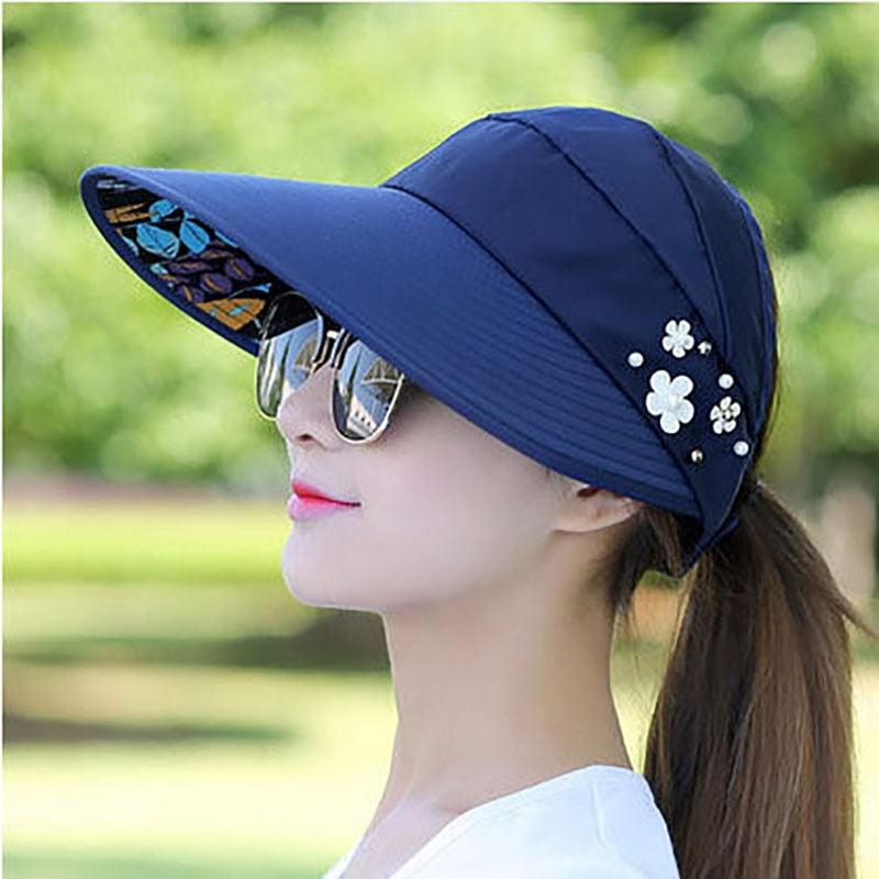 Foldable Floral Sun Visor Hat - Packable UPF 50+ Beach Baseball Cap