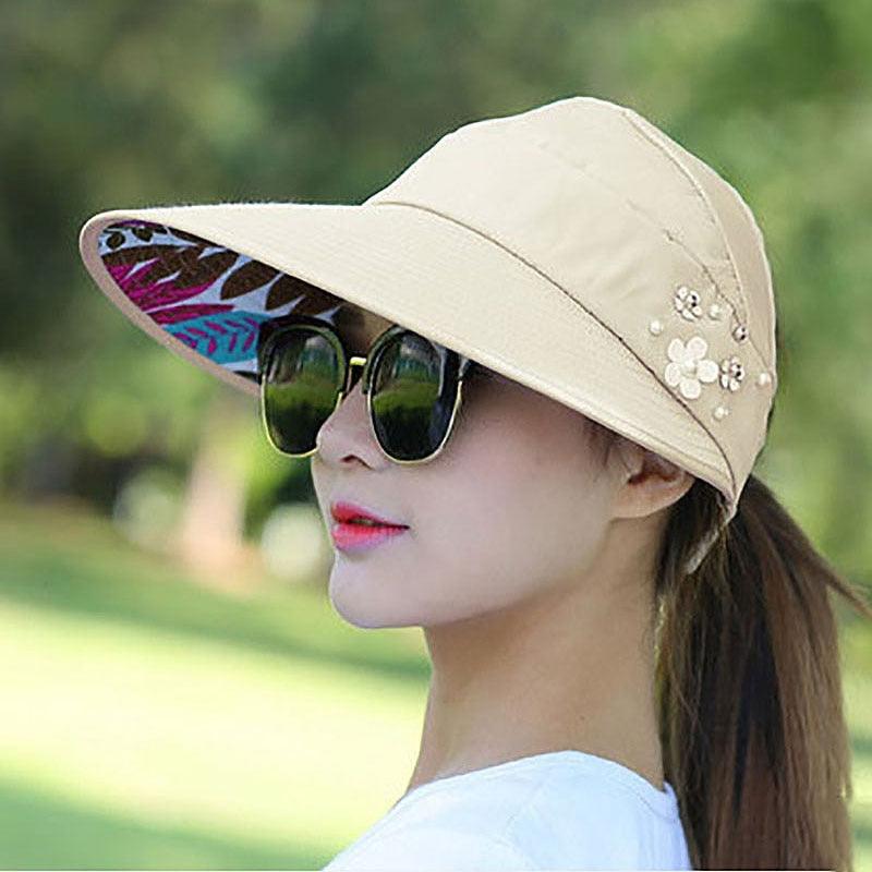 Foldable Floral Sun Visor Hat - Packable UPF 50+ Beach Baseball Cap
