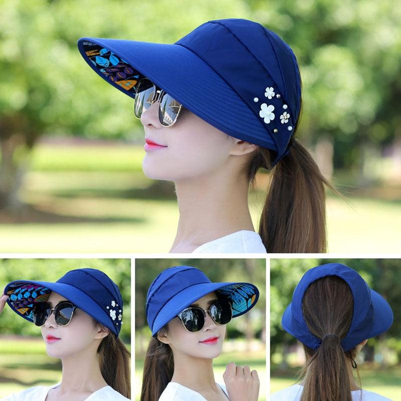 Foldable Floral Sun Visor Hat - Packable UPF 50+ Beach Baseball Cap