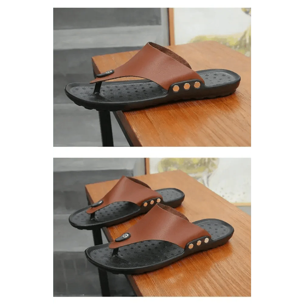 Classic Brown Men's Flip-Flops: Comfortable Casual Beach Sandals