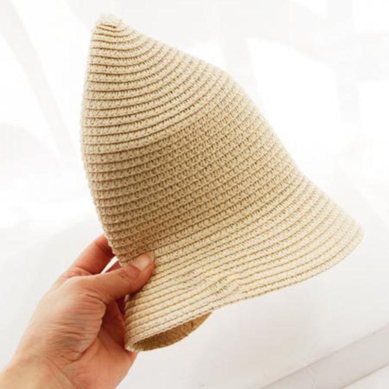 Stylish Bowknot Straw Bucket Hat for Women Beach Sun Protection