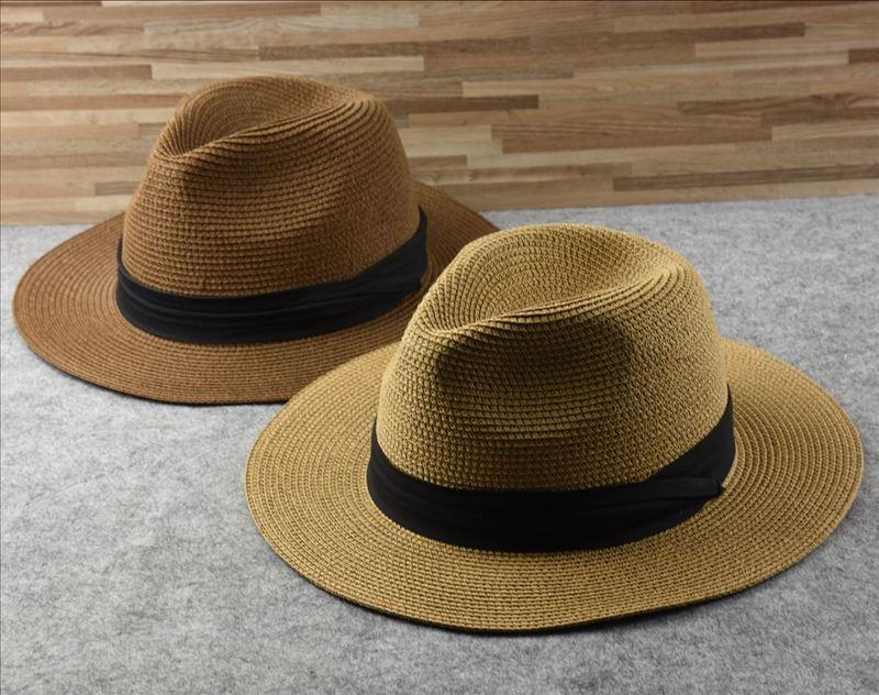 Unisex Wide Brim Straw Hat Luxury Sun Protection Beach Fedora