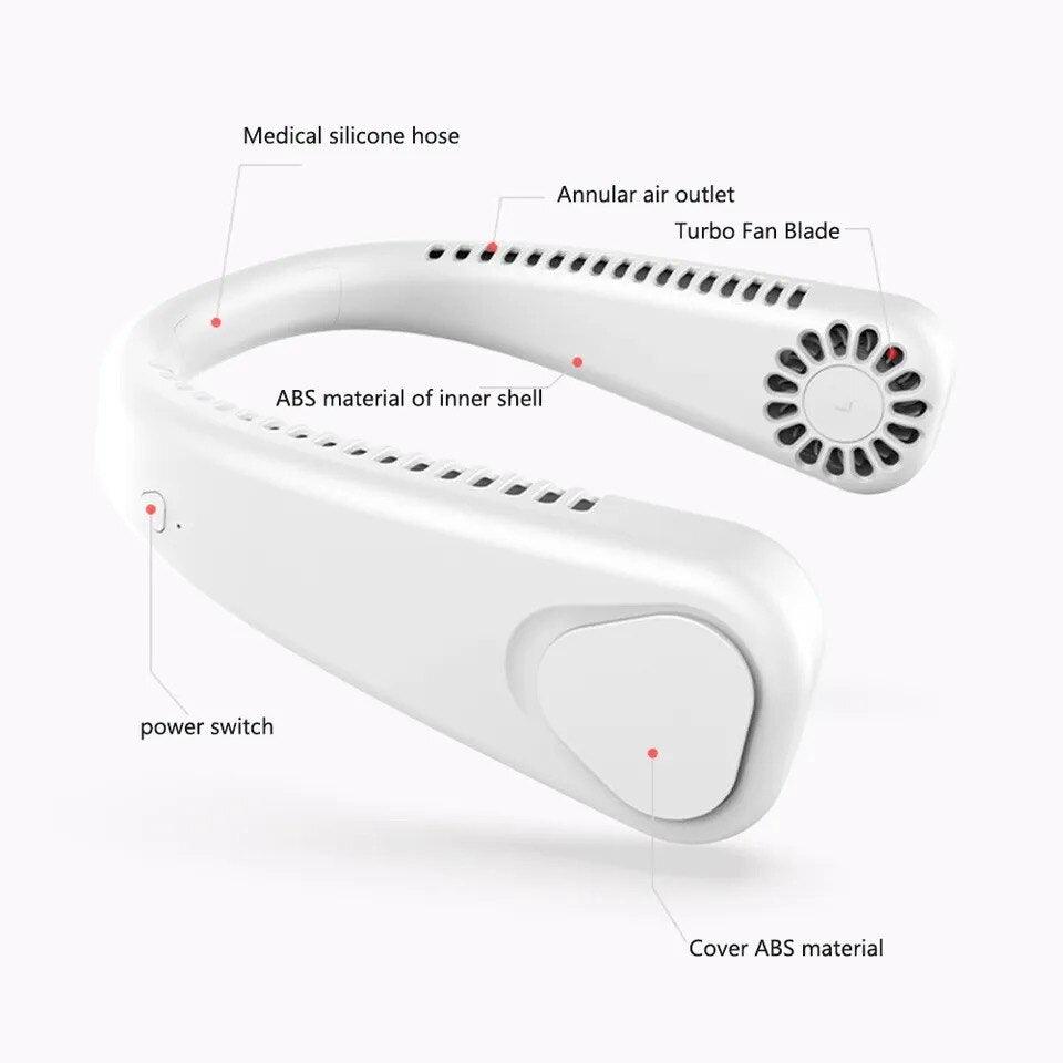 Bladeless Hanging Neck Fan, Wearable USB Rechargeable Cooler