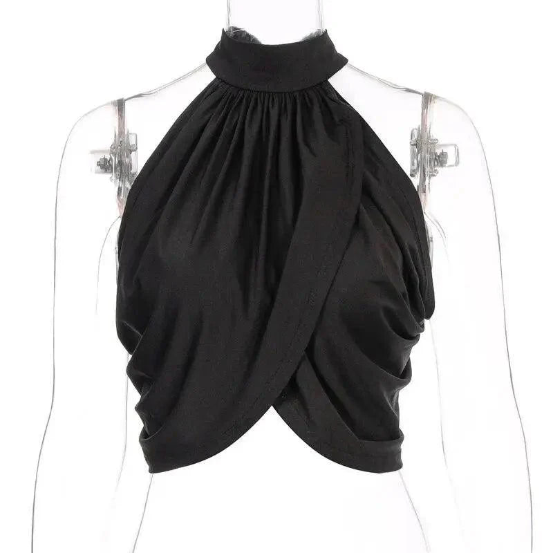 Ruched Halter Backless Crop Top Modern Clubwear for Women