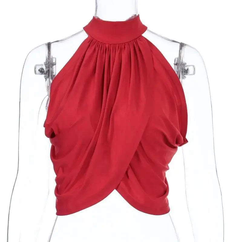 Ruched Halter Backless Crop Top Modern Clubwear for Women