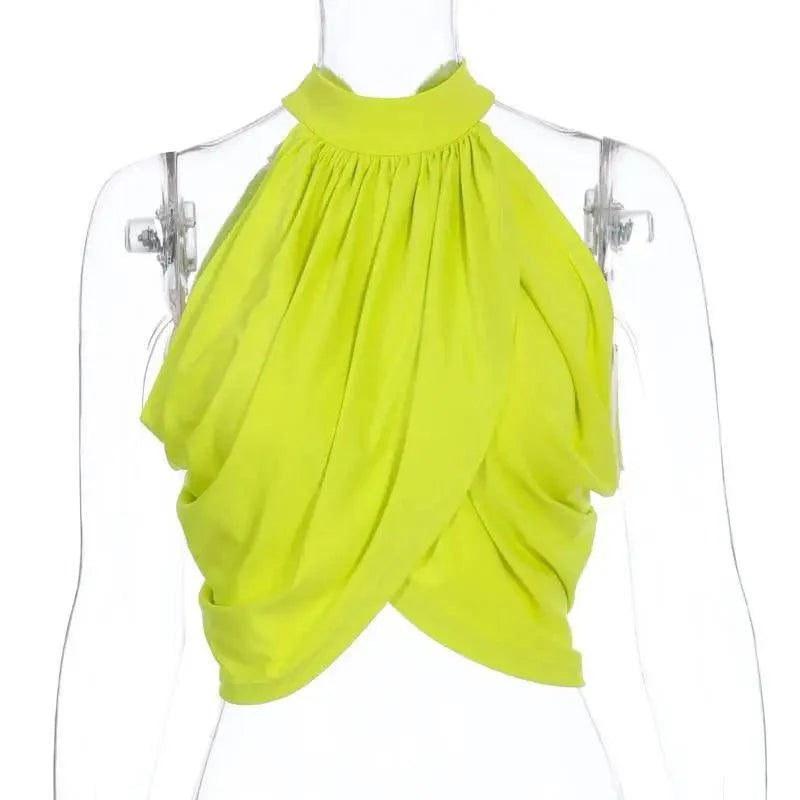 Ruched Halter Backless Crop Top Modern Clubwear for Women