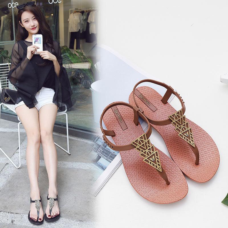 Geometric Pattern Flat Beach Sandals for Women
