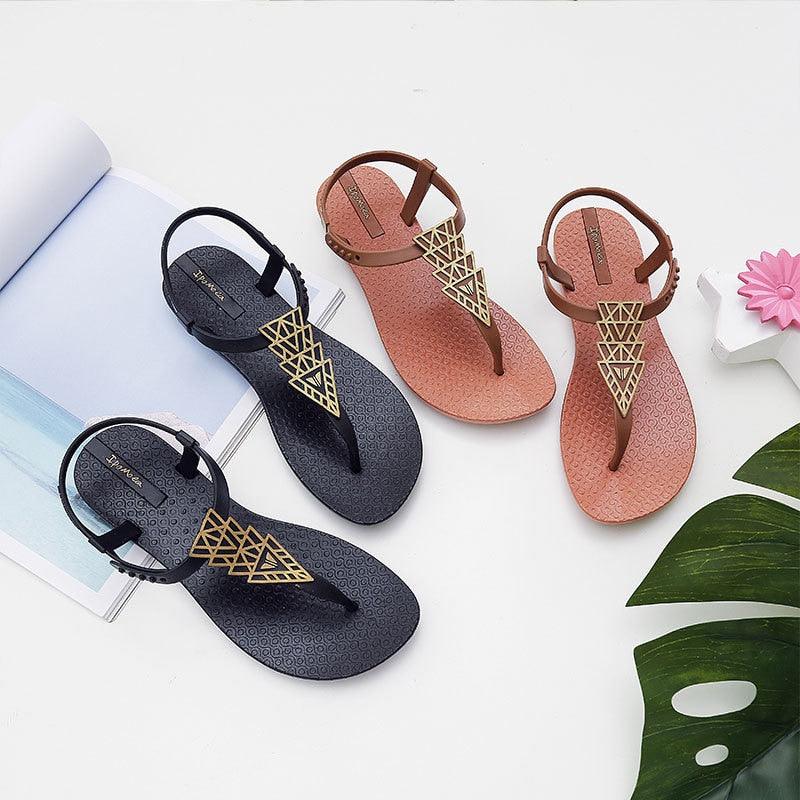 Geometric Pattern Flat Beach Sandals for Women