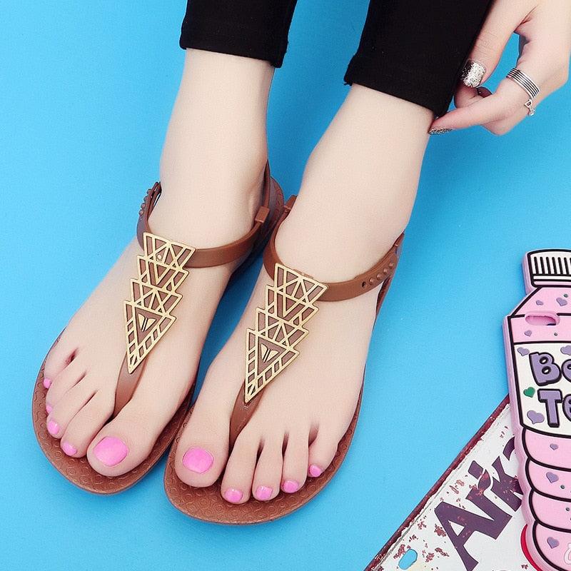 Geometric Pattern Flat Beach Sandals for Women