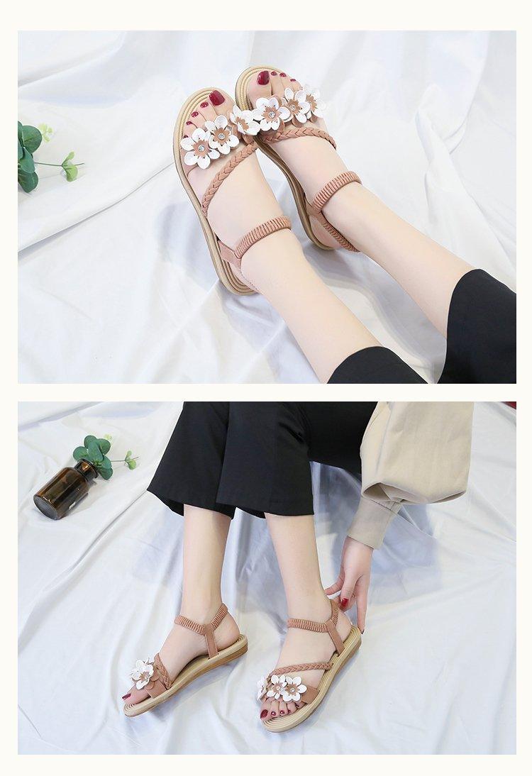 Women's Elastic Ankle Strap Flat Sandals Comfortable Beach Shoes
