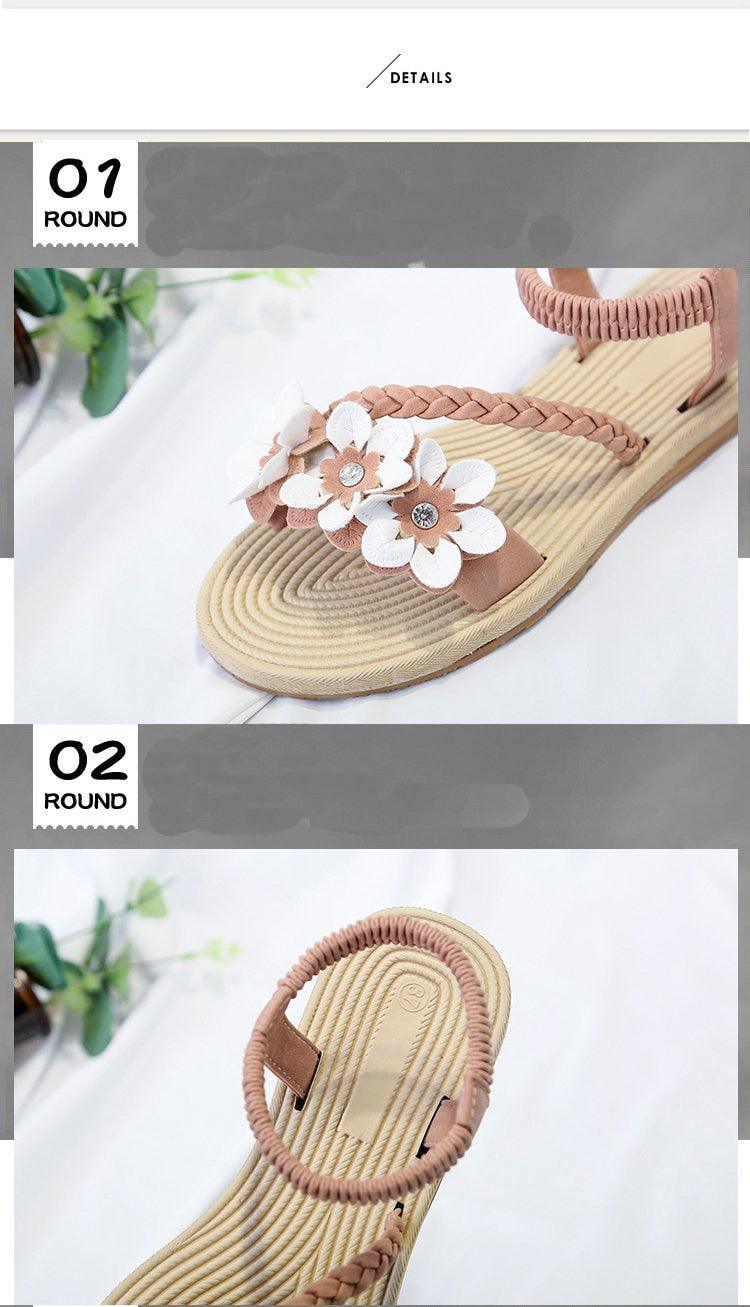 Women's Elastic Ankle Strap Flat Sandals Comfortable Beach Shoes