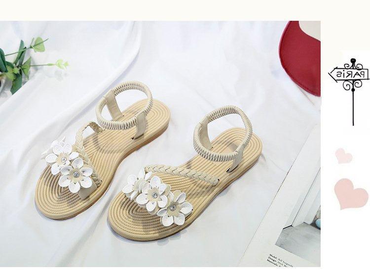 Women's Elastic Ankle Strap Flat Sandals Comfortable Beach Shoes