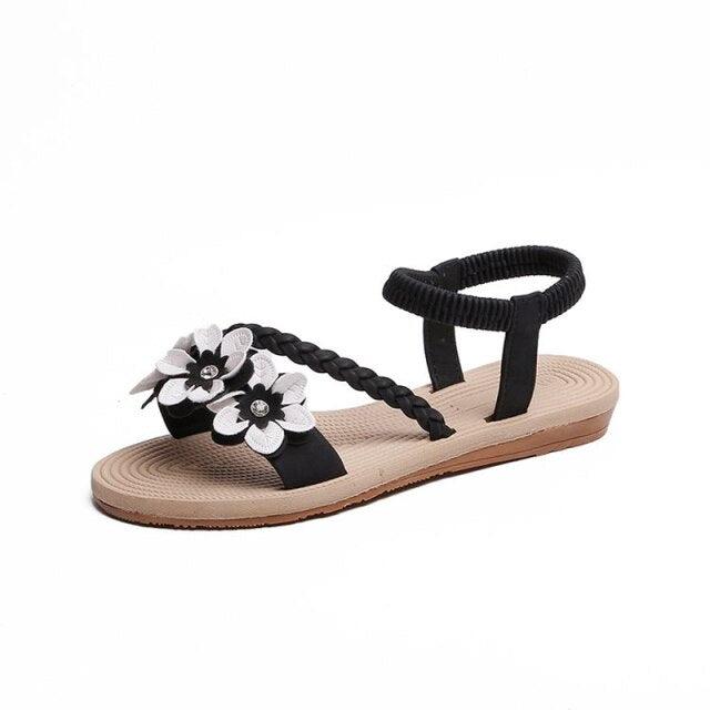 Women's Elastic Ankle Strap Flat Sandals Comfortable Beach Shoes
