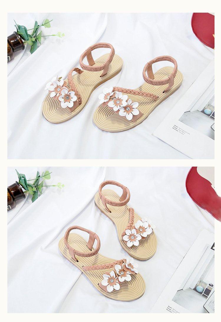 Women's Elastic Ankle Strap Flat Sandals Comfortable Beach Shoes