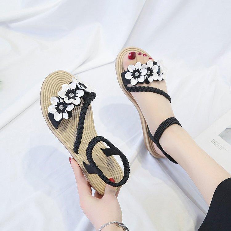 Women's Elastic Ankle Strap Flat Sandals Comfortable Beach Shoes