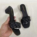 Women’s Woven Square Toe High Heel Sandals in Fuchsia