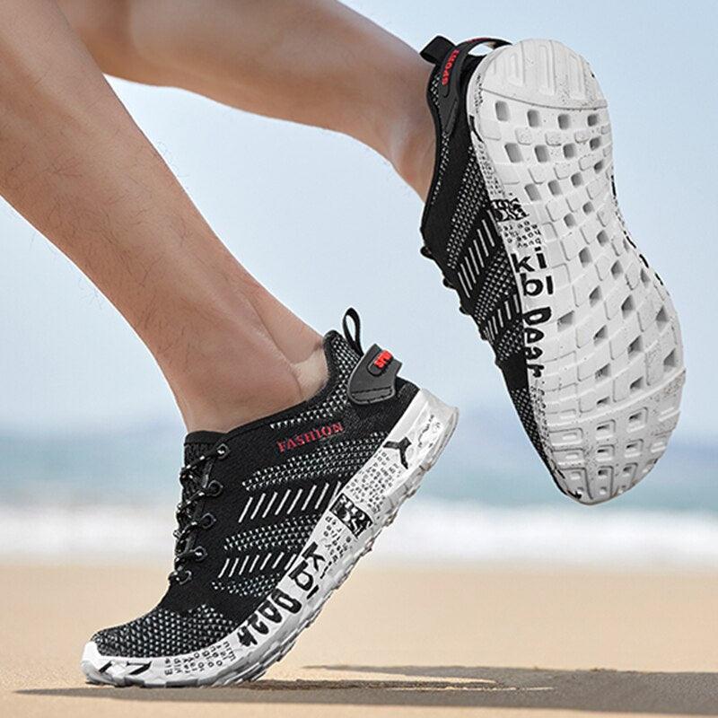 Stevvex black air mesh men's sport sneakers with high-grip EVA outsole