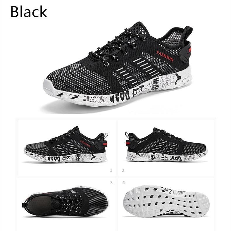 Mens Air Mesh Lightweight Sneakers - Breathable Black Sport Shoes
