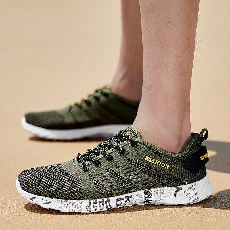 Mens Air Mesh Lightweight Sneakers - Breathable Black Sport Shoes