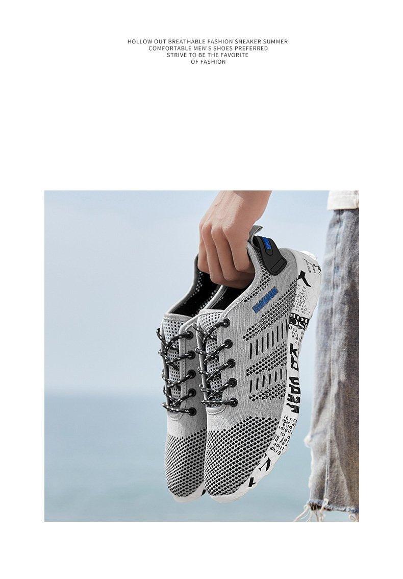 Mens Air Mesh Lightweight Sneakers - Breathable Black Sport Shoes