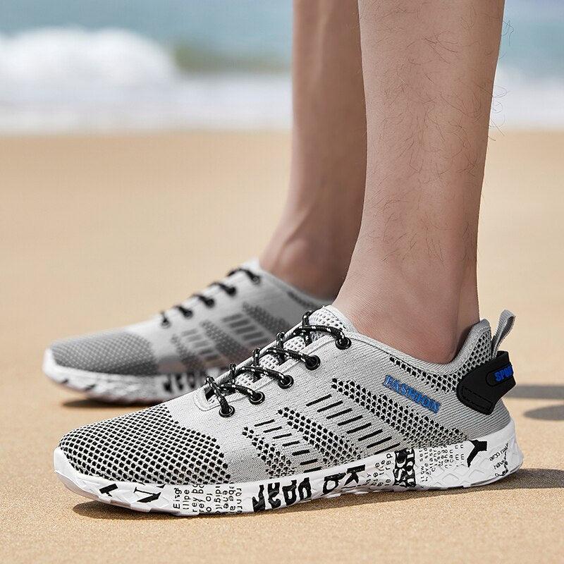 Mens Air Mesh Lightweight Sneakers - Breathable Black Sport Shoes