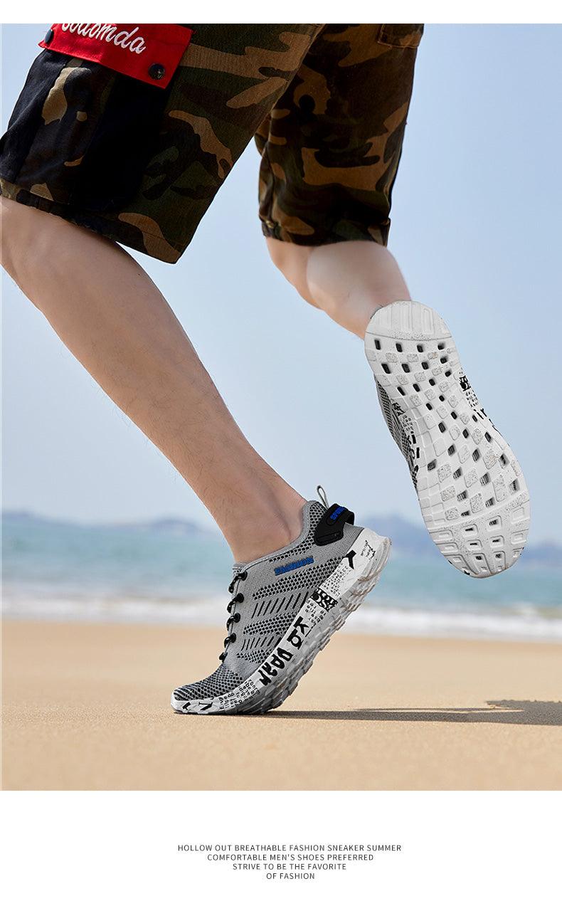 Mens Air Mesh Lightweight Sneakers - Breathable Black Sport Shoes