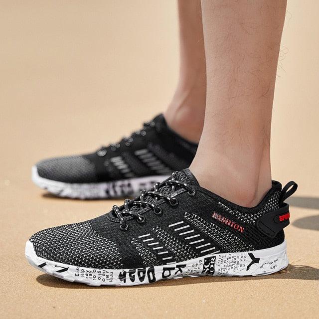 Mens Air Mesh Lightweight Sneakers - Breathable Black Sport Shoes