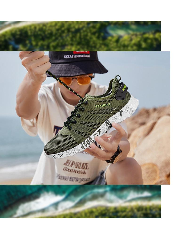Mens Air Mesh Lightweight Sneakers - Breathable Black Sport Shoes