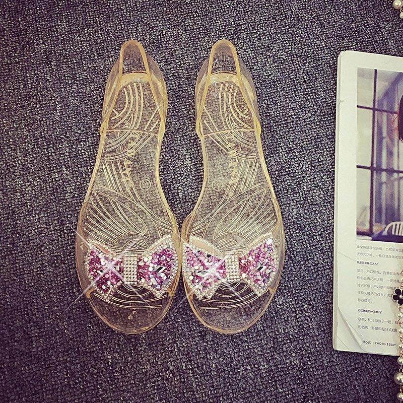 Women's Lightweight Crystal Flat Sandals - Foldable Summer Shoes