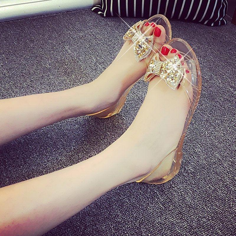 Women's Lightweight Crystal Flat Sandals - Foldable Summer Shoes