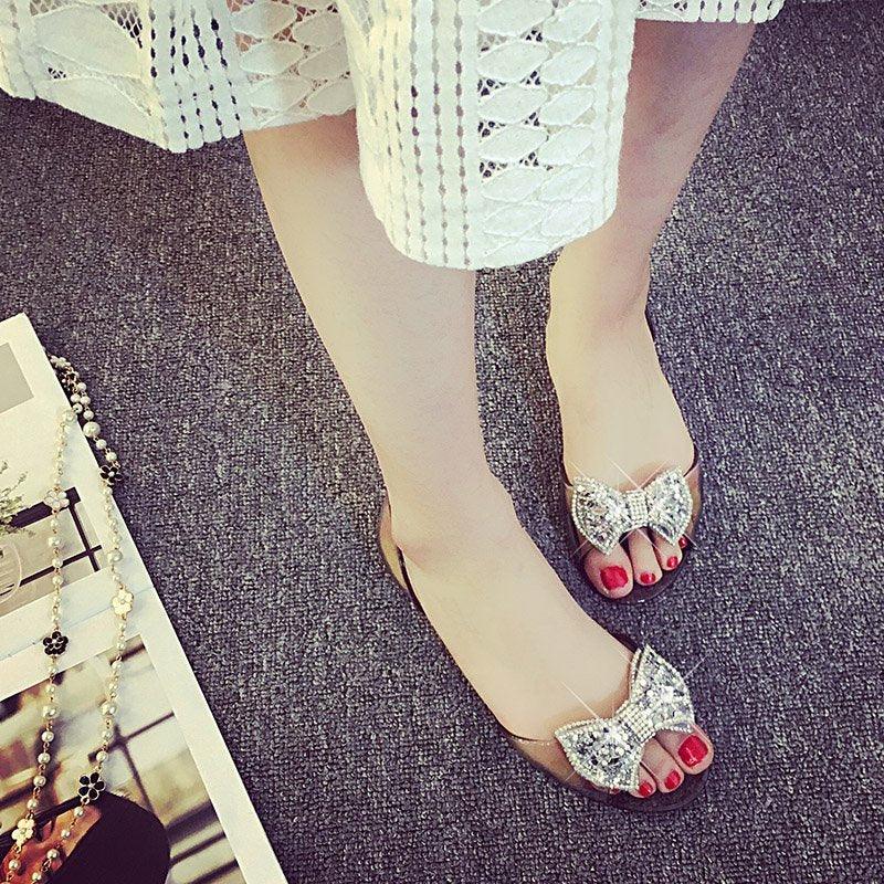 Women's Lightweight Crystal Flat Sandals - Foldable Summer Shoes