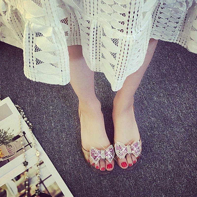 Women's Lightweight Crystal Flat Sandals - Foldable Summer Shoes