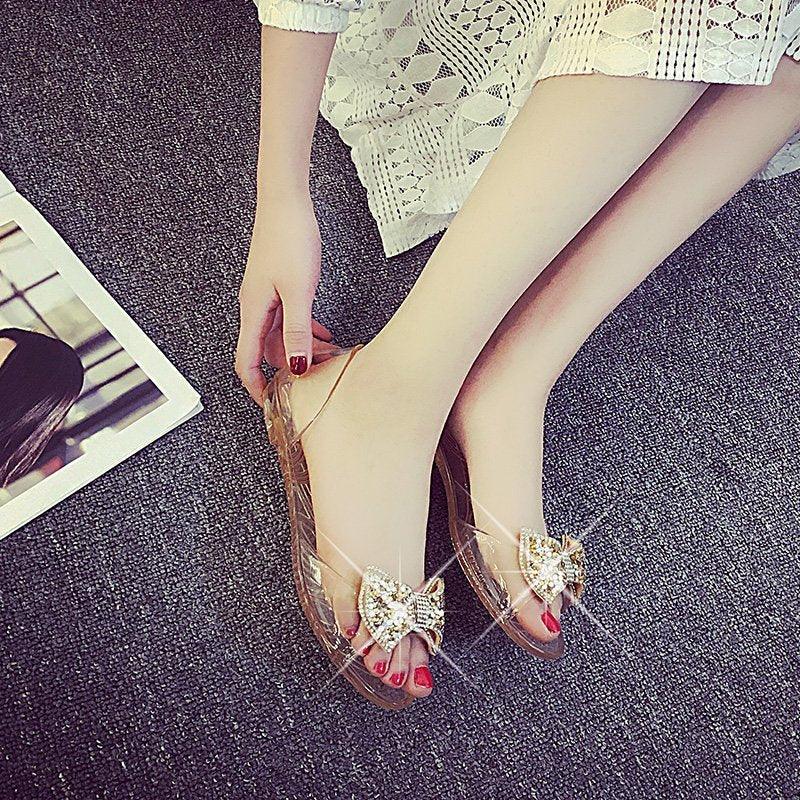 Women's Lightweight Crystal Flat Sandals - Foldable Summer Shoes
