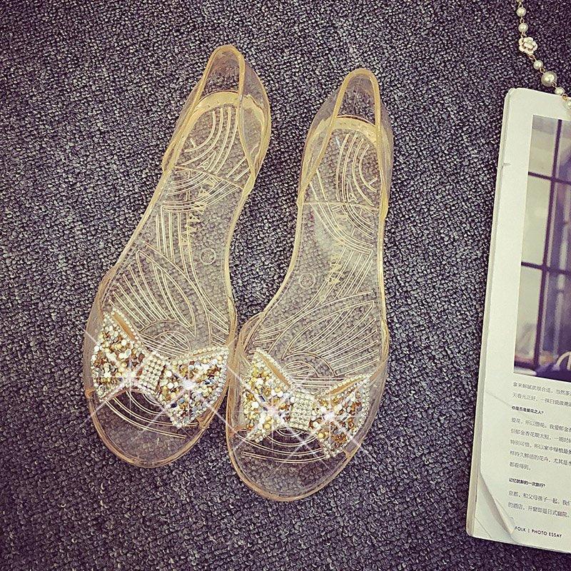 Women's Lightweight Crystal Flat Sandals - Foldable Summer Shoes