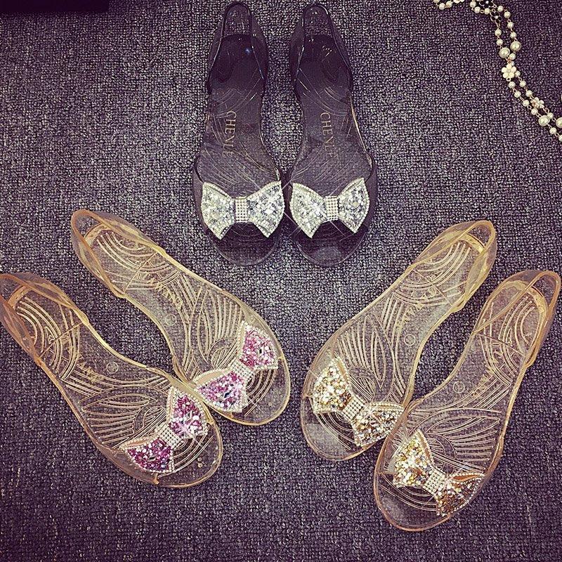 Women's Lightweight Crystal Flat Sandals - Foldable Summer Shoes