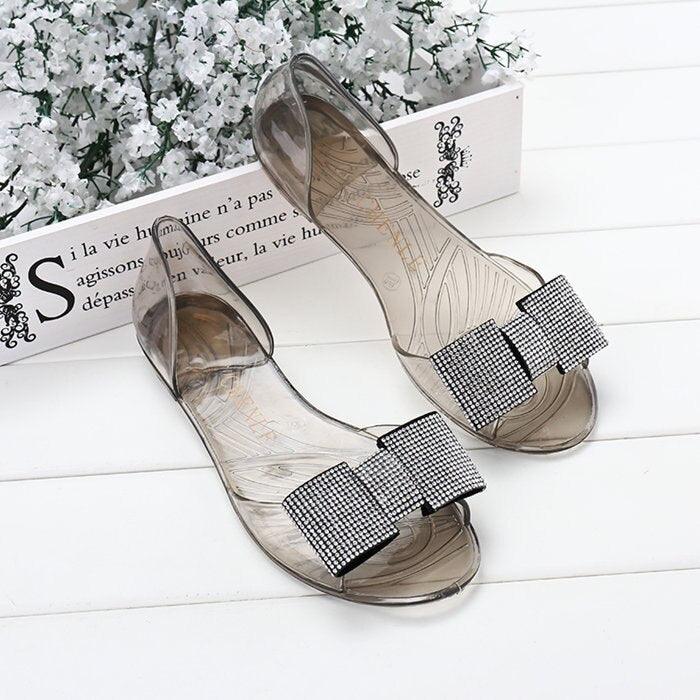 Women's Lightweight Crystal Flat Sandals - Foldable Summer Shoes