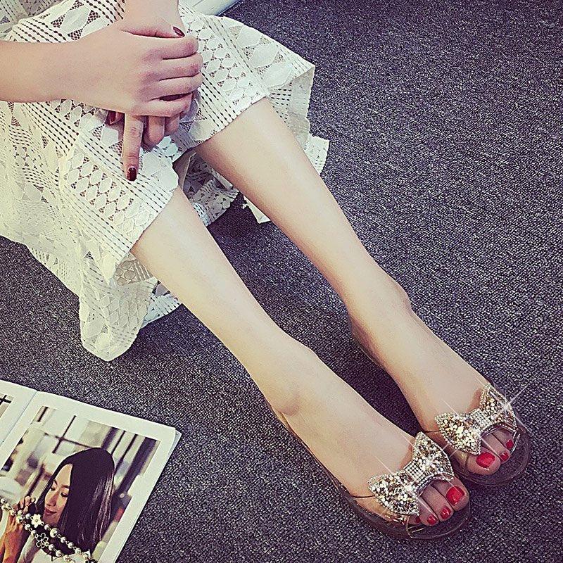 Women's Lightweight Crystal Flat Sandals - Foldable Summer Shoes