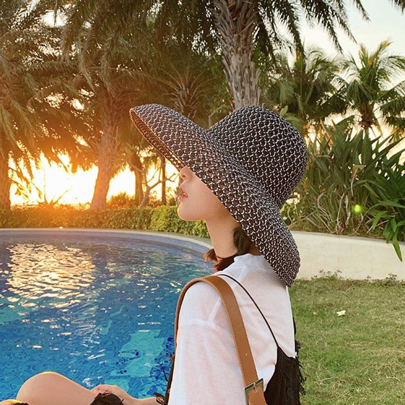 Vintage Wide Brim Sun Hat for Women - Breathable Beach Holiday Cap