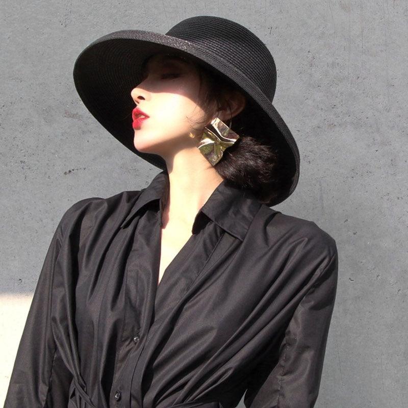 Vintage Wide Brim Sun Hat for Women - Breathable Beach Holiday Cap