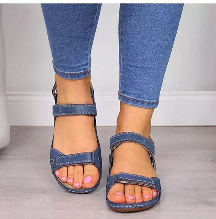 Women’s Leather Sporty Flat Sandals with Arch Support
