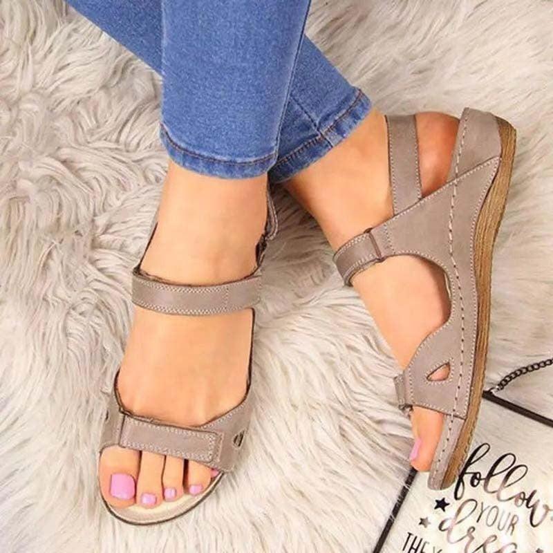 Women’s Leather Sporty Flat Sandals with Arch Support