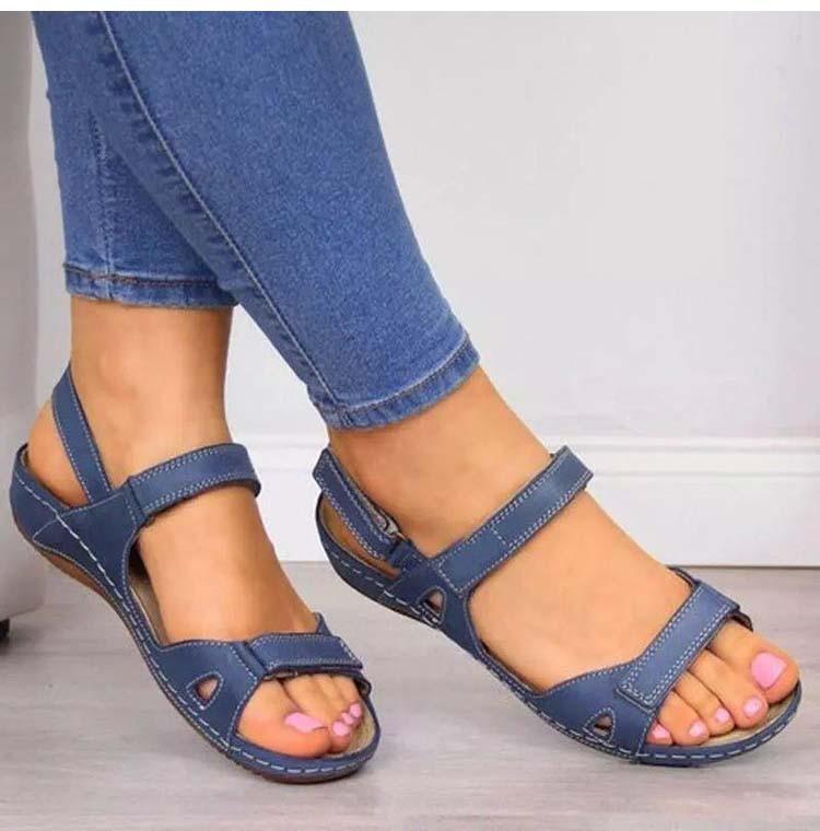 Women’s Leather Sporty Flat Sandals with Arch Support