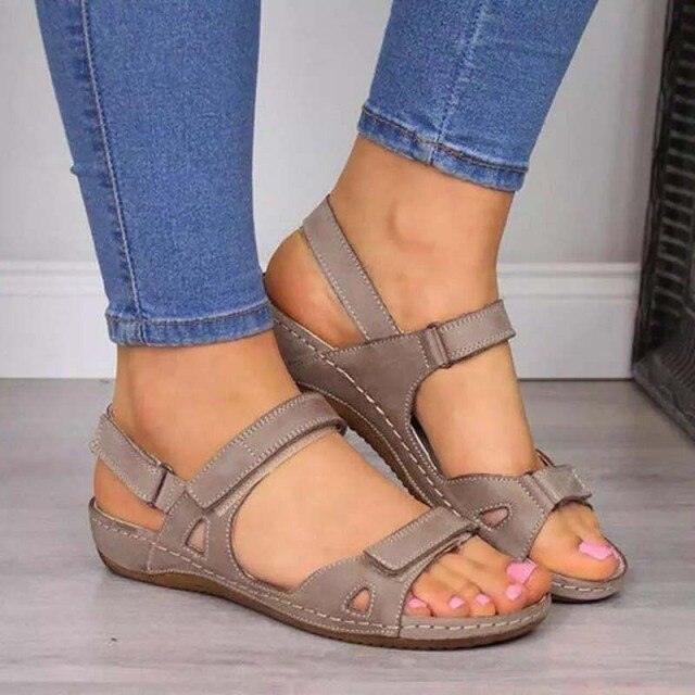 Women’s Leather Sporty Flat Sandals with Arch Support
