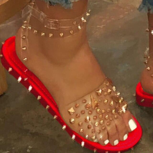 Women's Transparent Buckle Strap Flat Sandals Open Toe Shoes