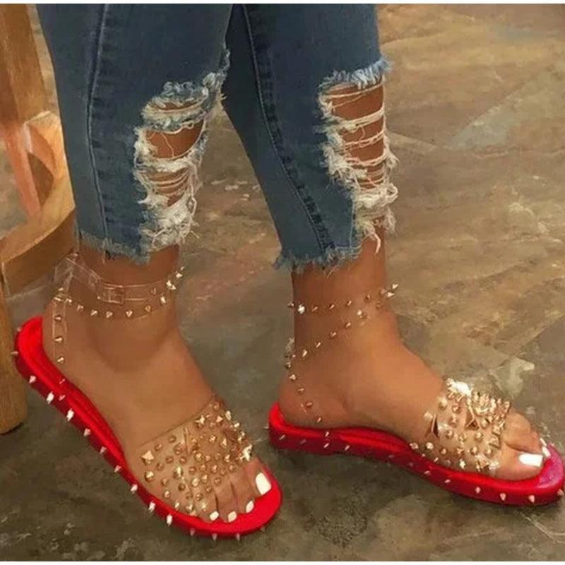 Women's Transparent Buckle Strap Flat Sandals Open Toe Shoes
