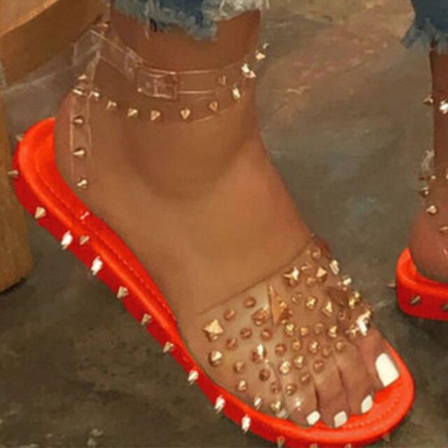 Women's Transparent Buckle Strap Flat Sandals Open Toe Shoes